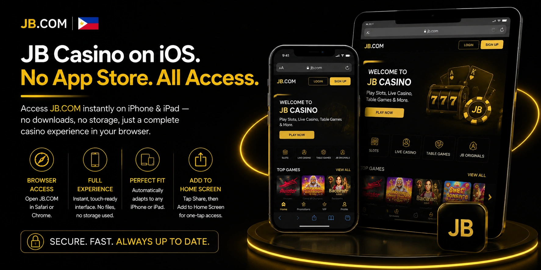 JB Casino Philippines iOS browser access on iPhone and iPad screens